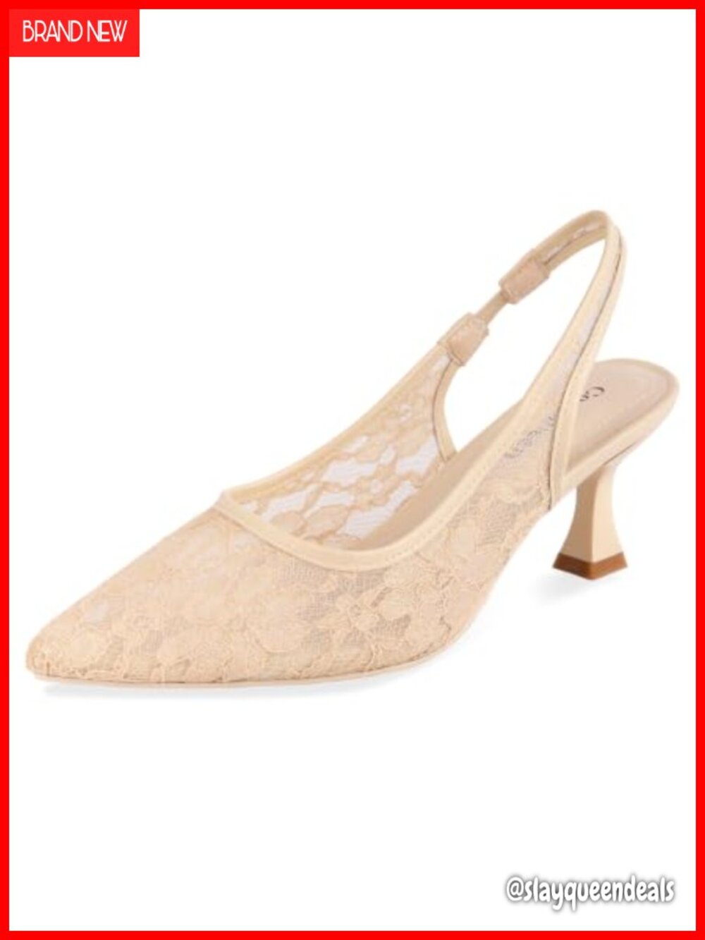 Lace Mesh Slingback Kitten Heels Pointed Closed Toe Pumps